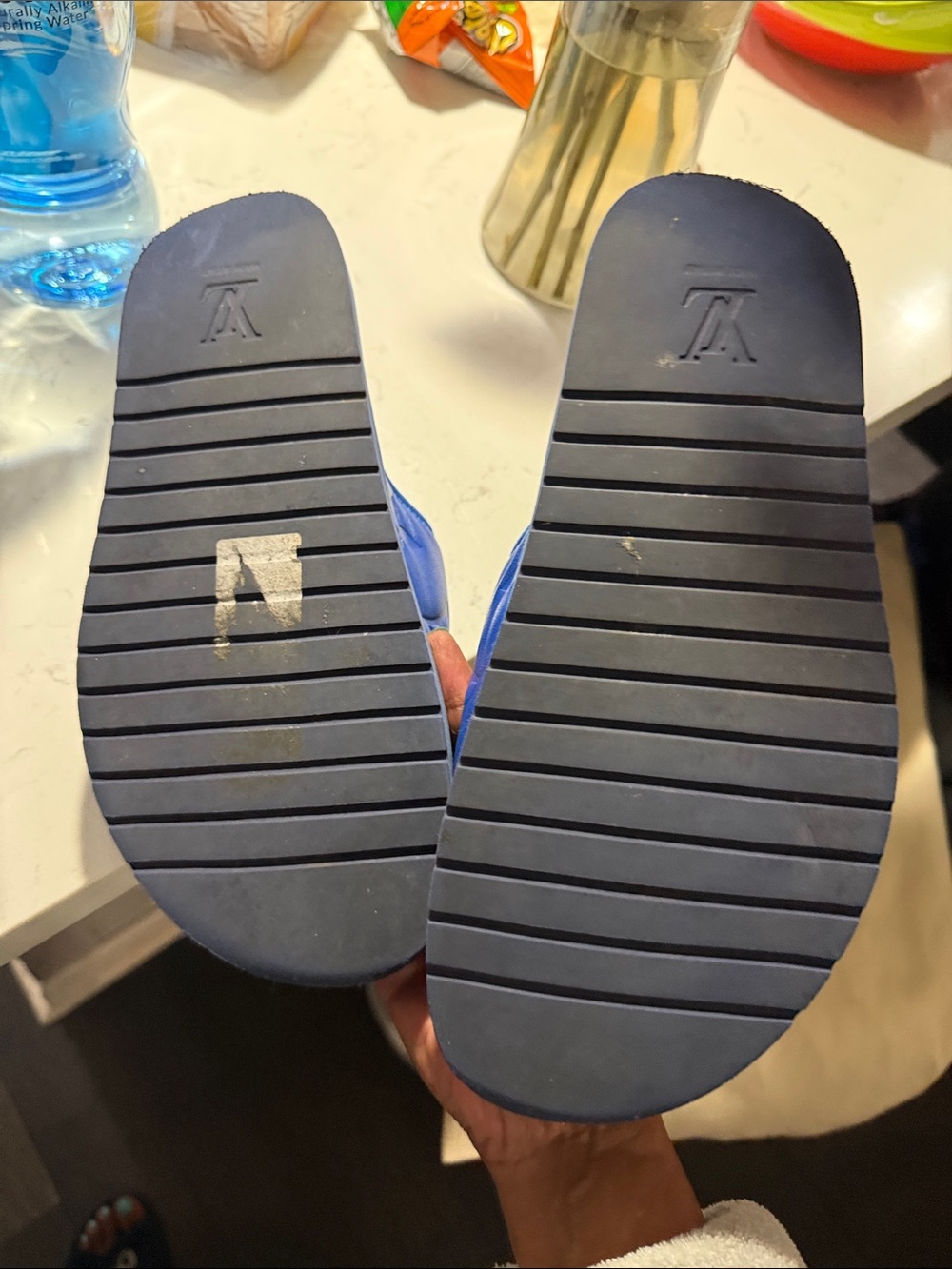 Louis Vuitton Cobalt Blue Embossed Monogram Slide Sandals - Picture 11 of 16